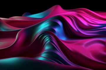 Fototapeta na wymiar Neon illuminated cloth layers with magenta and blue gradient hues. Futuristic abstract background. 3D render. Generative AI