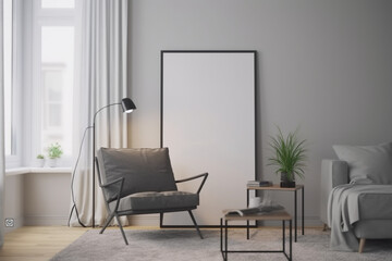 Naklejka na ściany i meble frame mockup in modern living room with minimalist design, Generative AI