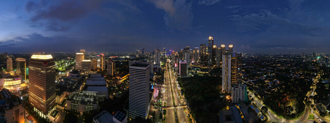 aerial shoot of Jakarta skyline during the golden hour. Jakarta is the capital city of indonesia...