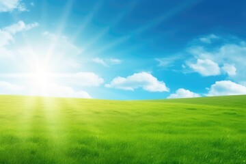 beautiful green field under a bright blue sky. Generative AI