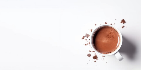 hot chocolate on a white background with space for copy or text - obrazy, fototapety, plakaty