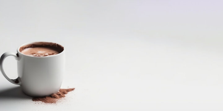 a cup of hot chocolate on a white background, room for copy or text
