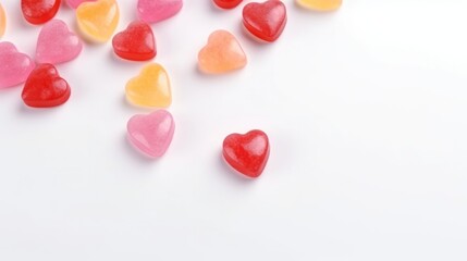 Obraz na płótnie Canvas Sweet heart candies isolated on white table. Generative AI.