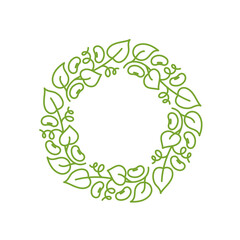 Soybean plant pattern circle frame ornament. Flourish background design element. Editable outline stroke. Vector line.