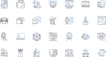 Project coordination line icons collection. Collaboration, Planning, Communication, Leadership, Organization, Delegation, Management vector and linear illustration. Coordination,Strategy