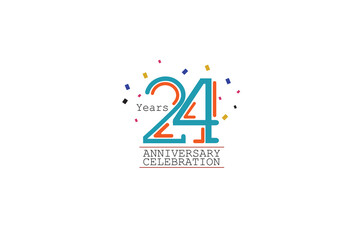 24th, 24 years, 24 year anniversary 2 colors blue and orange on white background abstract style logotype, vector design for celebration vector