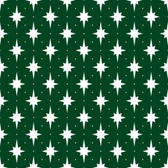 Forest green & white seamless starry pattern