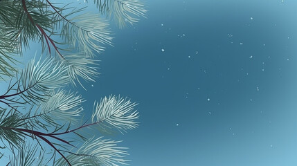 Fototapeta na wymiar frosted pine bough on a light blue background, Christmas and the Holidays