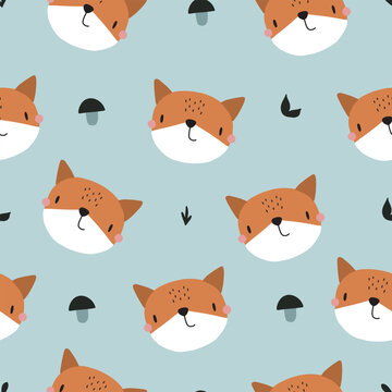Cute foxes seamless pattern in scandinavian style, vector illustration for nursery and textile decoration