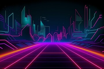 Naklejka premium cyberpunk background wireframe city generated ai
