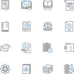 Post-secondary institution line icons collection. Education, Learning, Knowledge, College, University, Degree, Diploma vector and linear illustration. Graduation,Campus,Academic outline signs set