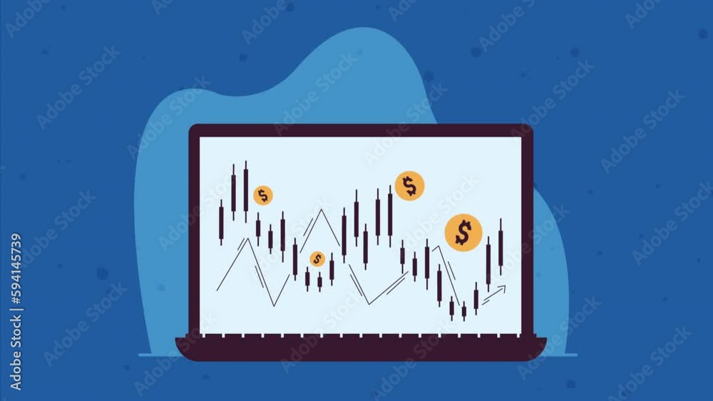 Sticker laptop computer with statistics animation