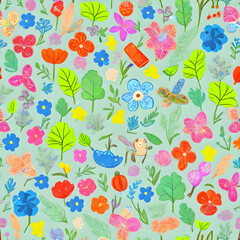 seamless floral pattern,Childhood Garden Seamless Pattern Design flowers , Ai generated 