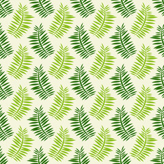 Beige, green & dark lemon lime fern seamless pattern