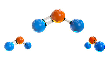 A captivating 3D illustration of a colorful ozone molecule model, ideal for educational and scientific purposes. transparent background.