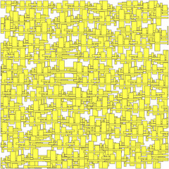 Yellow art is filled with rectangular shapes and imitates a three-dimensional structure.