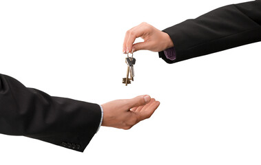 Businessperson Giving the Keys to Another Businessperson