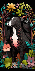 Pit Bull Terrier Dog Background for Smartphone Wallpaper. 3D Papercut paper art craft color Background. Generative AI.