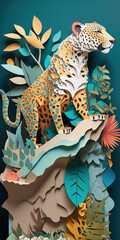 Leopard Background for Smartphone Wallpaper. 3D Papercut paper art craft color Background. Generative AI.