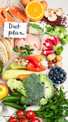 Healthy eating plan. Diet and meal planning. Top view.