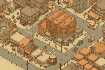 bustling metropolis with towering skyscrapers and busy streets from a birds eye view. Generative AI