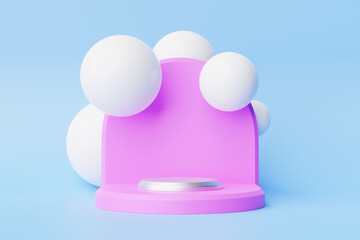 Pink realistic 3d cylinder pedestal podium. Abstract  rendering geometric platform. Product display presentation. Minimal scene.