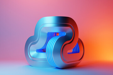 Abstract shape against pink  and blue background, 3D illustration.  Smooth shape 3d rendering
