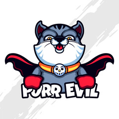 Villain Cat wearing Costume Hero Mascot Logo