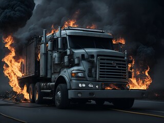 burning truck on the street