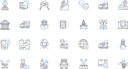 Activity hubs line icons collection. Community, Connection, Interaction, Collaboration, Learning, Fitness, Wellness vector and linear illustration. Growth,Exploration,Fun outline signs set