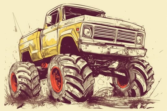 monster truck with oversized tires and rugged exterior. Generative AI