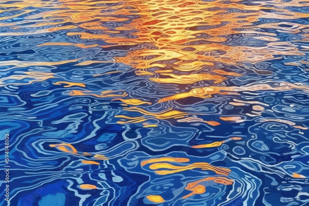 Sticker serene sunset over a calm body of water. Generative AI