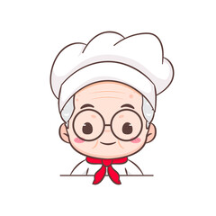 Cute grandfather chef cartoon. Grandpa cooking logo vector art. People Food Icon Concept. restaurant and homemade culinary logo