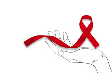 World AIDS Day. hands holding with Red ribbon. Aids Awareness icon design for poster, banner,...