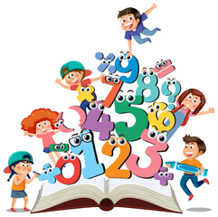Children cartoon character with math and number theme