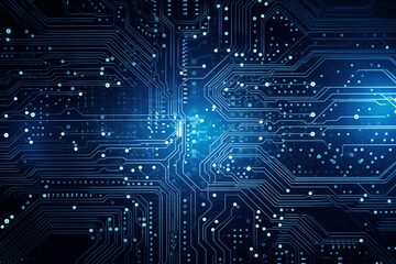 Futuristic technology background - circuit board pattern with glowing lines with generative AI technology
