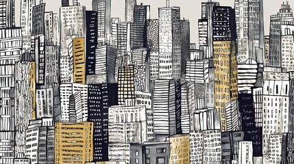 Obraz premium A stylized drawing of a thriving cityscape featuring skyscrapers and urban development. The image highlights community, redevelopment, and urban expansion. Generative AI