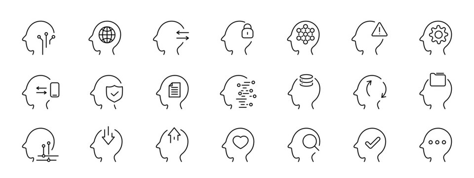 Brain different line icons set illustration. Brain, creativity, idea concept