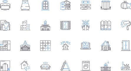 Hospital expansion line icons collection. Growth, Expansion, Upgrade, Renovation, Development, Progress, Expansionism vector and linear illustration. Hospitalization,Infrastructure,Innovation outline