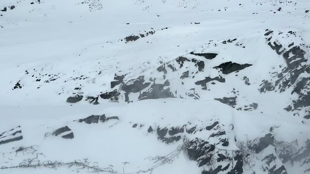 Helicopter view from a German captured light tank Renault FT from the Second World War  in Finnmark, Kongsfjord