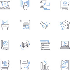 analysis line icons collection. Inference, Evaluation, Interpretation, Assessment, Examination, Diagnosis, Scrutiny vector and linear illustration. Study,Investigation,Breakdown outline signs set
