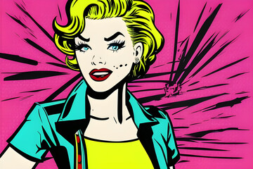 Naklejka na ściany i meble ai-generated illustration of a pop punk girl done in pop art comic style