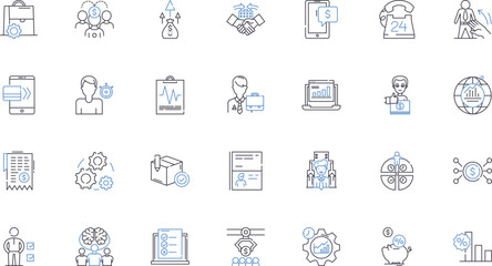 Investment planning line icons collection. Diversification, Risk, Portfolio, Returns, Assets, Bonds, Equities vector and linear illustration. Allocation,Rebalance,Cryptocurrency outline signs set