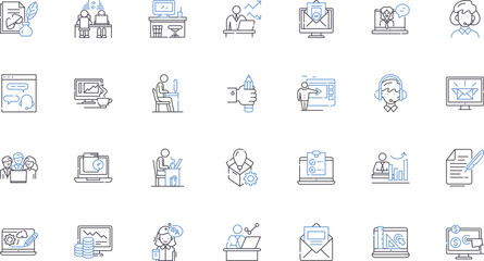 Operational flow line icons collection. Workflow, Process, Efficiency, Management, Optimization, Logistics, Organization vector and linear illustration. Production,Coordination,Streamlining outline