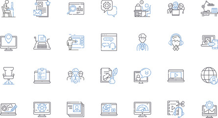 Mobile working line icons collection. Flexibility, Remote, Mobility, Productivity, Collaboration, Efficiency, Connectivity vector and linear illustration. Adaptability,Multitasking,Innovation outline