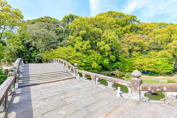 春の諫早公園の眼鏡橋　長崎県諫早市　Spectacles Bridge in Isahaya Park in spring. Nagasaki Pref, Isahaya city.