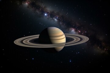 Fototapeta na wymiar planet Saturn with rings and the Milky Way galaxy. Generative AI