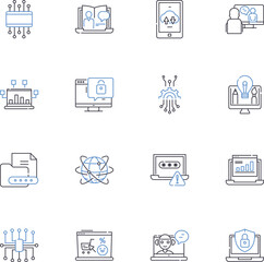 Algorithmic line icons collection. Computation, Automation, Mathematics, Data, Code, Optimization, Calculation vector and linear illustration. Modeling,Machine,Learning outline signs set
