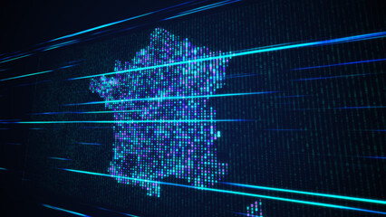 Abstract Futuristic Blue Purple Shinny Binary Digital Number Mosaic Grid Map Of France Perspective View With Horizontal Light Streaks