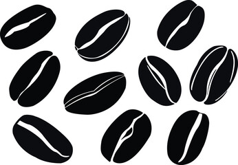 Set of coffee beans. Coffee bean silhouettes. Coffee bean vector illustrations set.